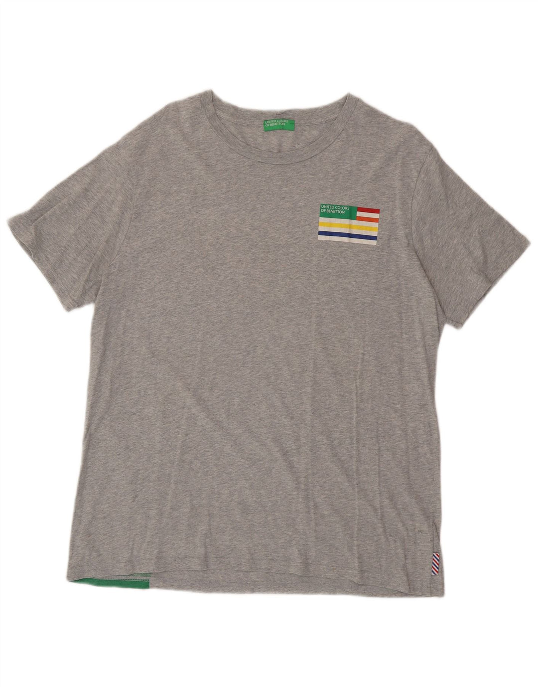 Camiseta gráfica masculina BENETTON Top 2XL algodão colorblock cinza