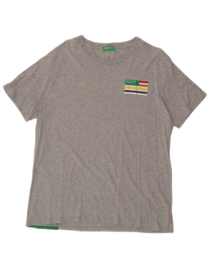 Camiseta gráfica masculina BENETTON Top 2XL algodão colorblock cinza