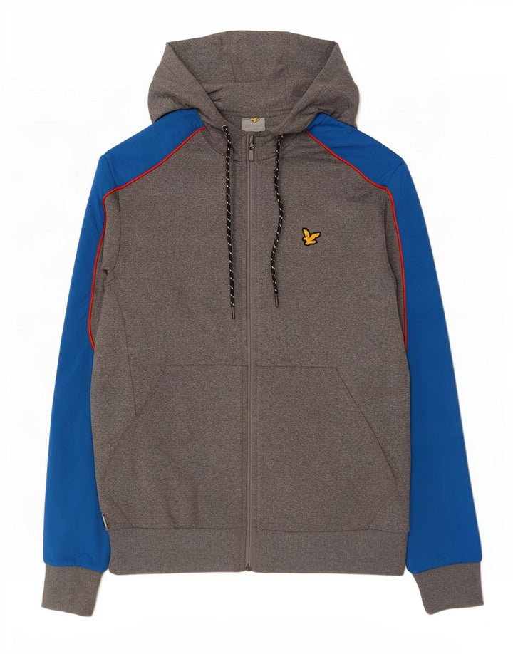Lyle & Scott Suéter masculino com capuz e zíper pequeno cinza colorblock poliéster