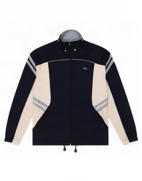 Asics Mens Tracksuit Top Jacket Médio Azul Marinho Colourblock Poliéster