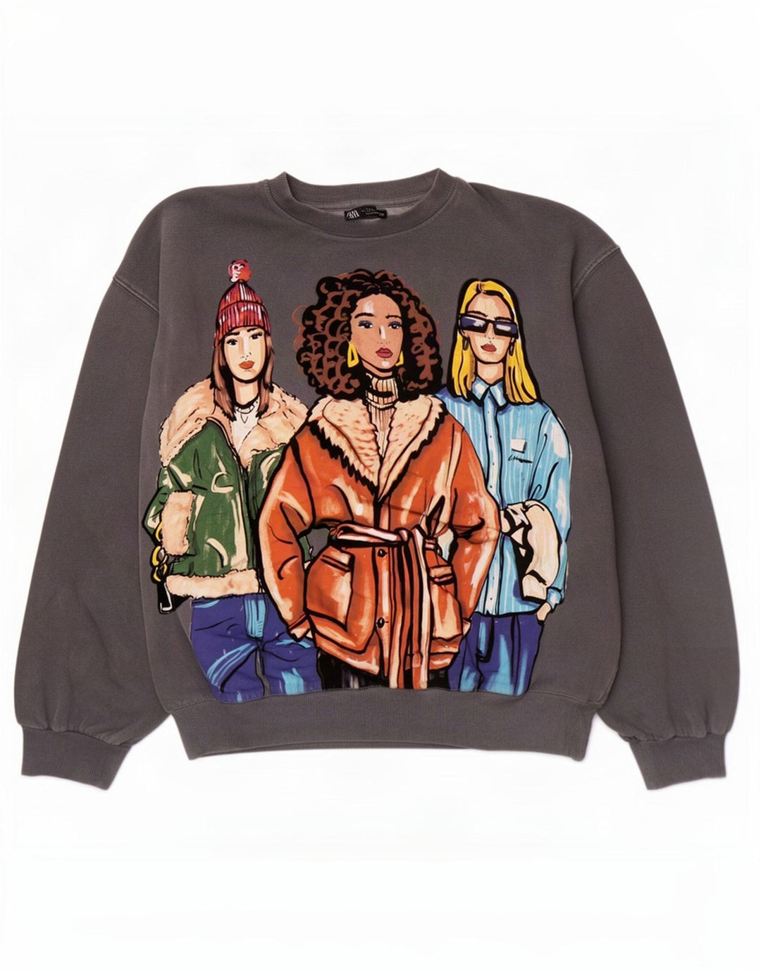 Zara moletom feminino gráfico oversized jumper Reino Unido 10 pequeno algodão cinza