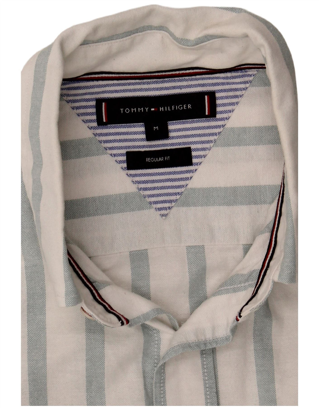 Camisa masculina Tommy Hilfiger Regular Fit média listrada branca de algodão