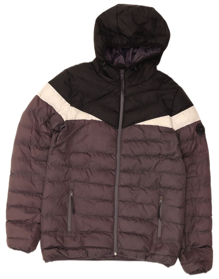 Jaqueta acolchoada com capuz masculina Hummel UK 38 poliéster colorblock preto médio