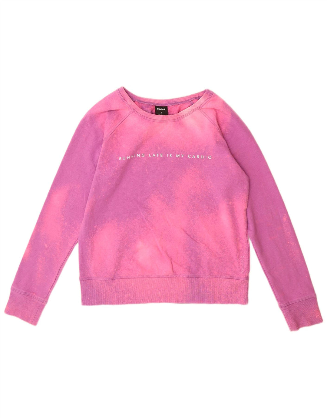 Reebok feminino gráfico moletom jumper UK 10 pequeno rosa tie-dye poliéster