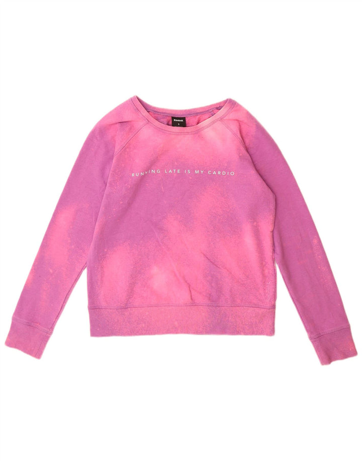 Reebok feminino gráfico moletom jumper UK 10 pequeno rosa tie-dye poliéster