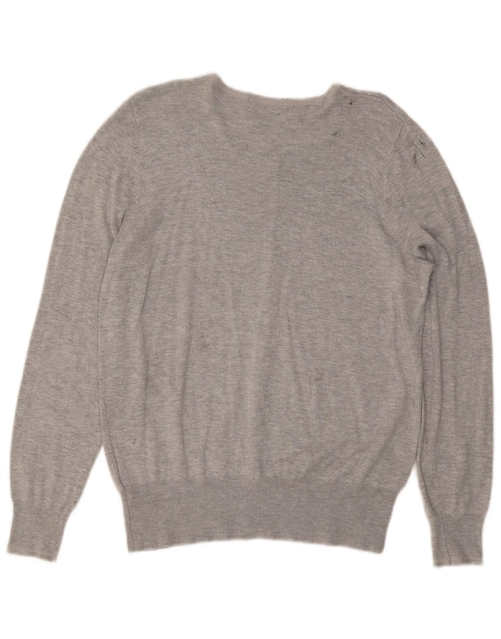 Suéter cardigã feminino Marks & Spencer Reino Unido 16 grande viscose manchada cinza