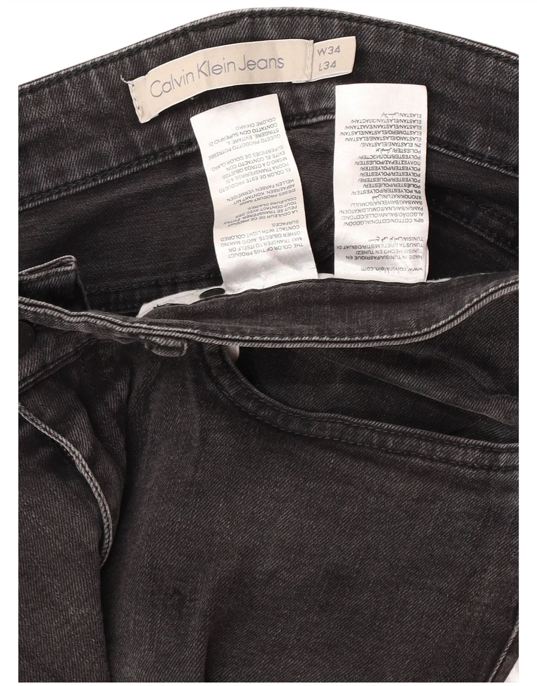 Calvin Klein Mens Jeans Slim W34 L28 Algodão Cinza