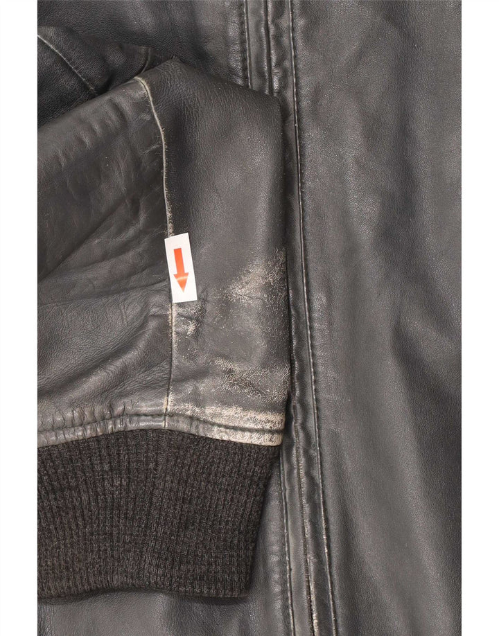 Jaqueta bomber feminina de couro Trussardi Jeans IT 50 XL azul marinho