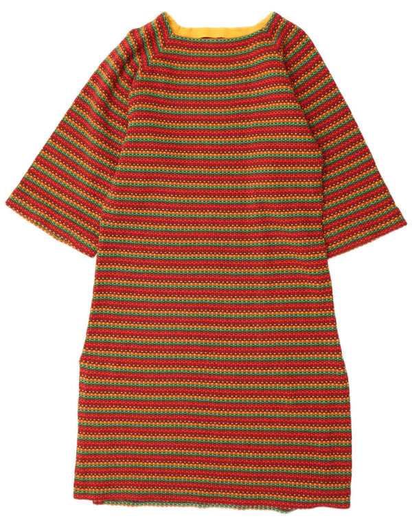 Vestido feminino vintage manga 3/4 UK 18 XL listrado multicolorido