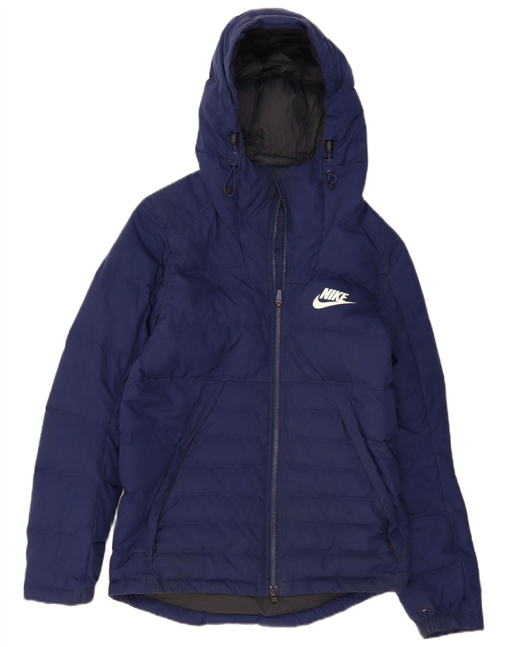 Jaqueta acolchoada com capuz masculina Nike UK 36 poliéster azul marinho pequeno