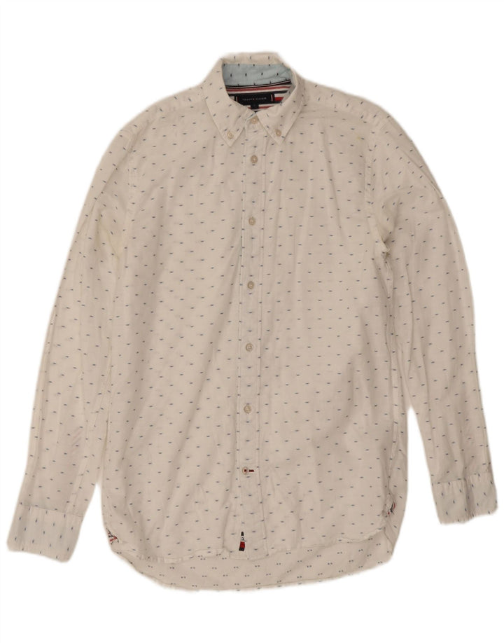 Camisa masculina Tommy Hilfiger pequena algodão manchado branco