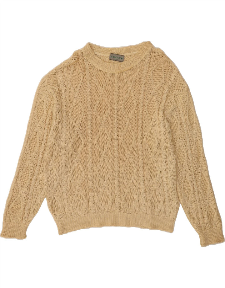 VINTAGE Mens Boat Neck Jumper Sweater Large Beige Argyle/Diamond Vintage Vintage and Second-Hand Vintage from Messina Hembry 