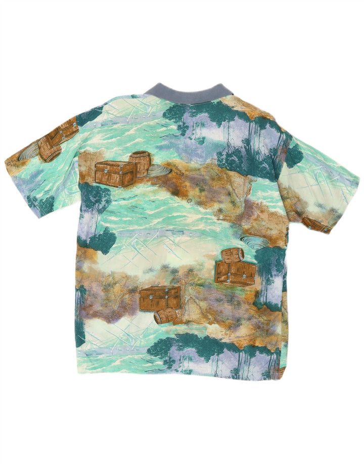 Camisa polo masculina vintage com padrão abstrato azul médio