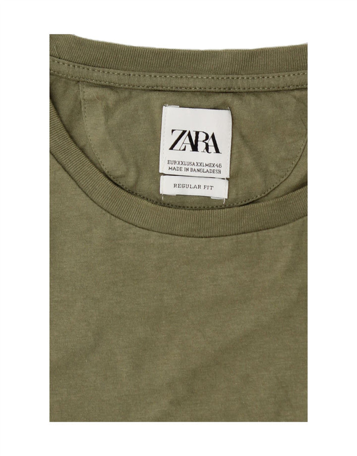ZARA Mens Regular Fit T-Shirt Top 2XL Khaki Cotton Vintage Zara and Second-Hand Zara from Messina Hembry 