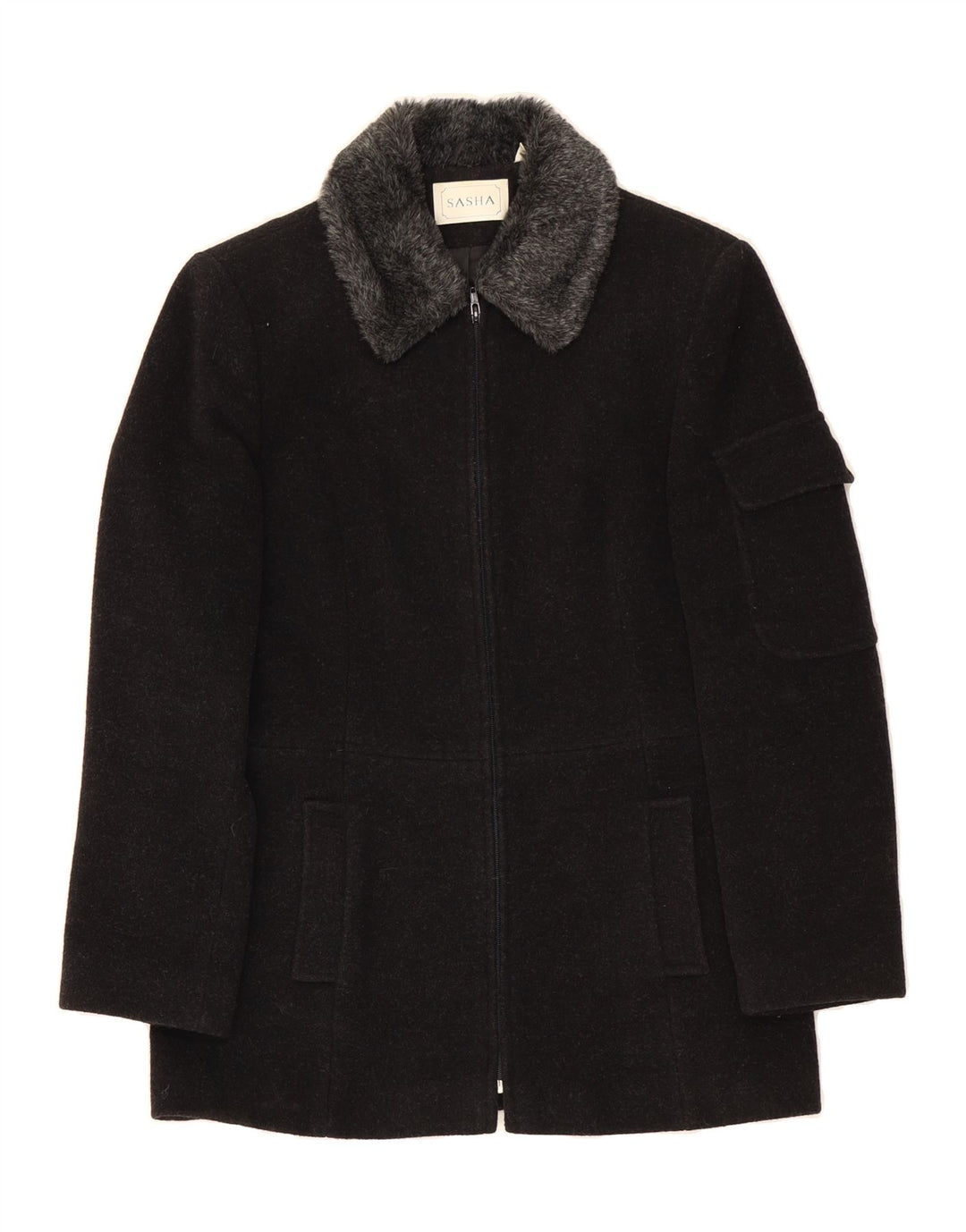 SASHA Womens Overcoat UK 14 Large Black Wool Vintage Sasha and Second-Hand Sasha from Messina Hembry 