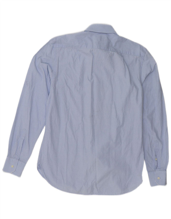 Camisa masculina Boggi Milano Custom Fit tamanho 39 15 1/2 médio azul guingão