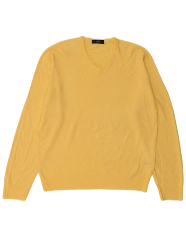 Suéter masculino Marks & Spencer com decote em V acrílico amarelo médio