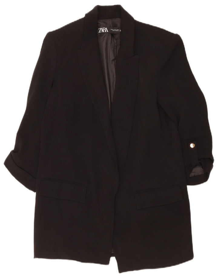 Zara Jaqueta blazer feminina oversized manga 3/4 aberta Reino Unido 6 XS preto poliéster