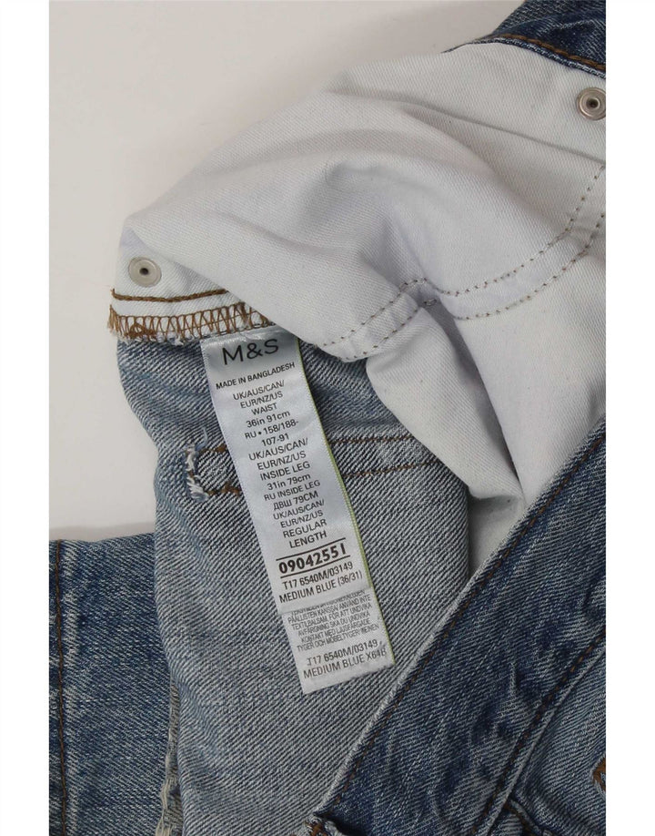 Marks & Spencer Calça jeans reta regular masculina desgastada W36 L31 algodão azul