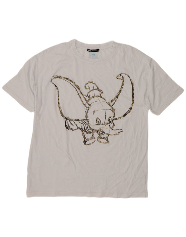 Camiseta feminina Zara Dumbo Graphic Top UK 14 Médio Branco Animal Print