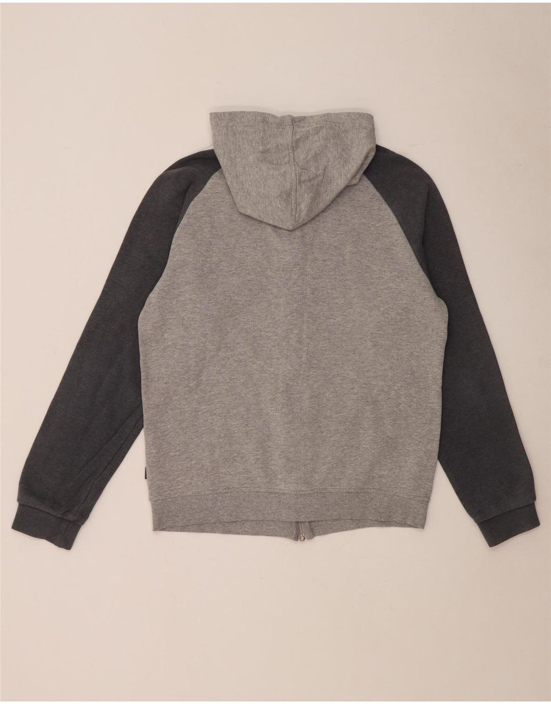 Suéter masculino Adidas com capuz e zíper cinza médio algodão manchado