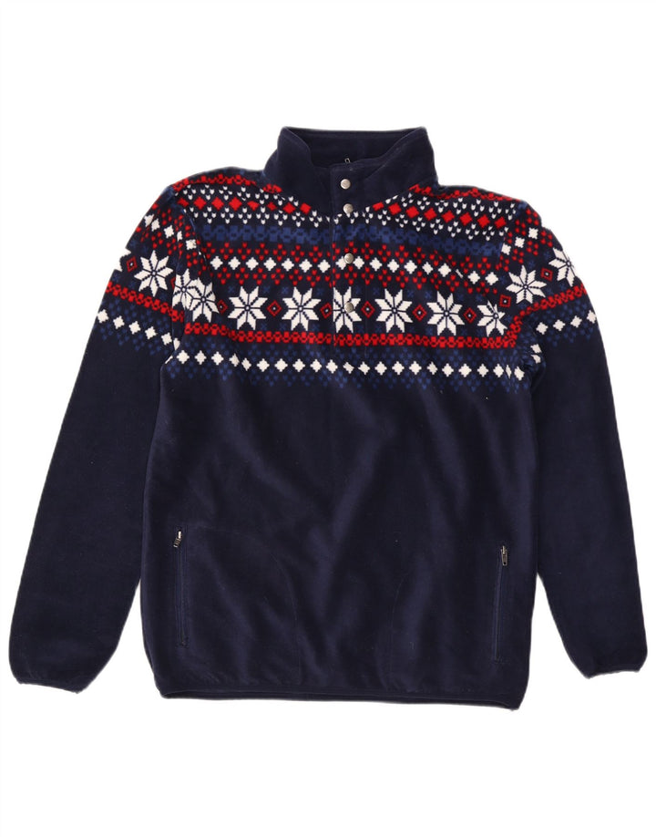 Pulôver masculino TCM com zíper e gola alta, moletom médio azul marinho Fair Isle