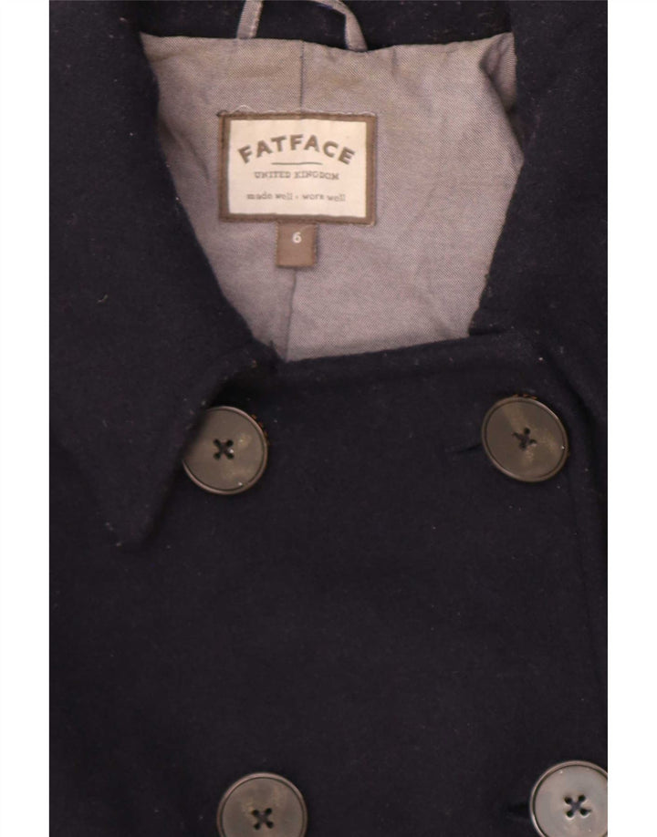 Fat Face Womens Pea Coat Reino Unido 10 Lã Azul Marinho Pequeno