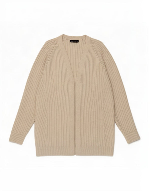 Marks & Spencer Suéter feminino Longline Open Cardigan Reino Unido 16 Grande Bege