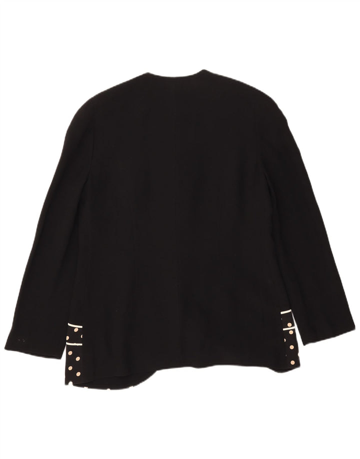 Jaqueta blazer feminina vintage com 3 botões Reino Unido 14 seda preta média com bolinhas