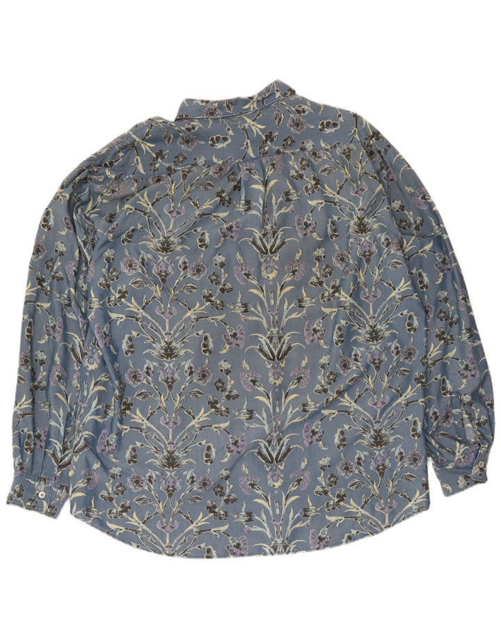 Camisa masculina vintage XL azul floral algodão