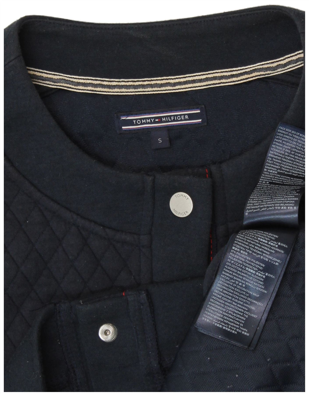 Cardigan cropped feminino TOMMY HILFIGER com ajuste solto Reino Unido 10 pequeno azul marinho