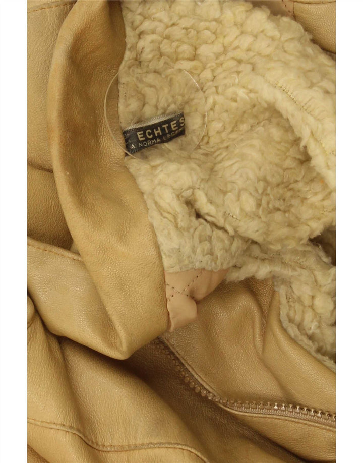 Jaqueta de couro Sherpa masculina vintage IT 52 XL couro bege