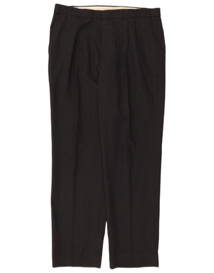 Calça masculina de terno Marks & Spencer W36 L33 preta listrada de poliéster