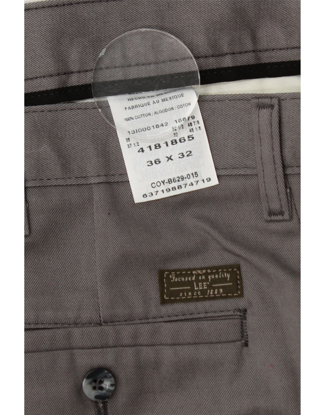 Calça chino masculina LEE Pegged W36 L32 algodão cinza