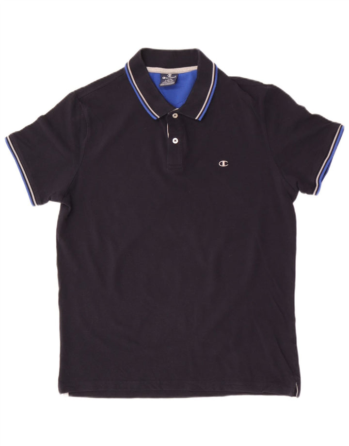 Camisa polo masculina Champion grande algodão listrado azul marinho
