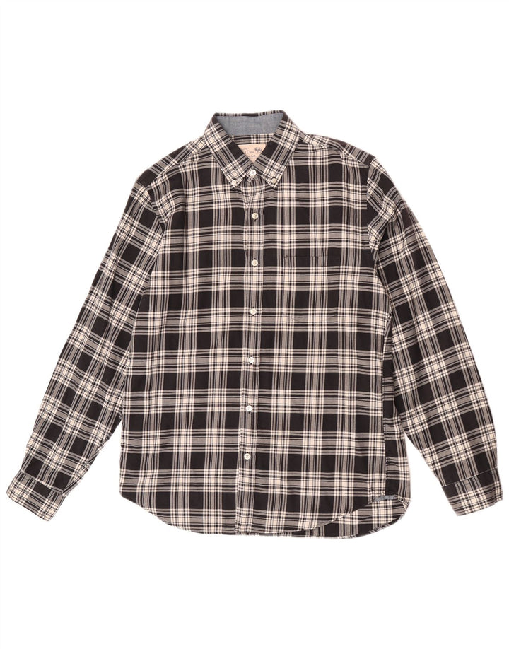 Camisa masculina de flanela J. Crew de algodão xadrez preto médio