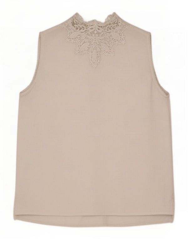 Blusa feminina sem mangas Zara UK 10 pequena linho floral branco