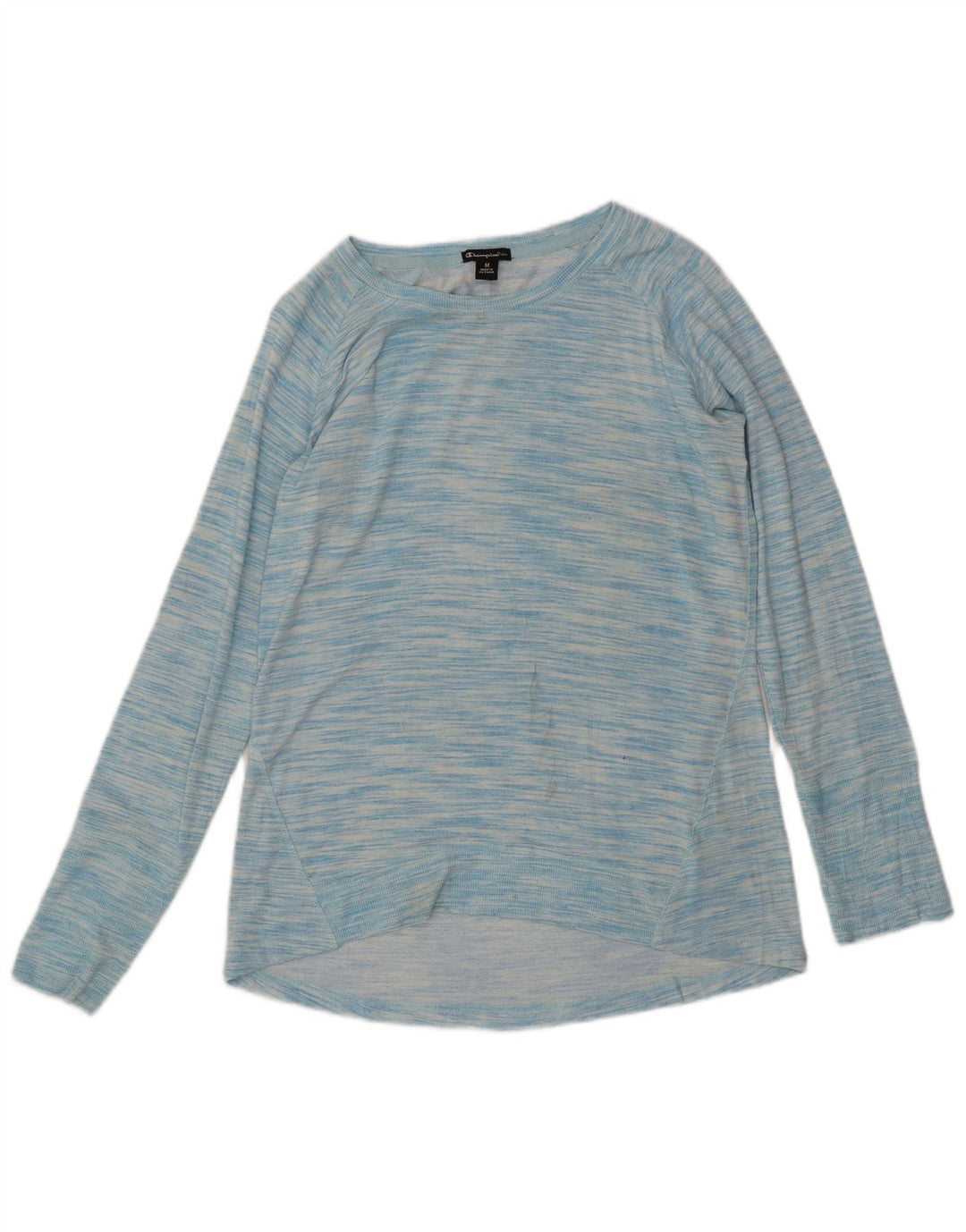 CHAMPION moletom feminino jumper UK 14 rayon manchado azul médio