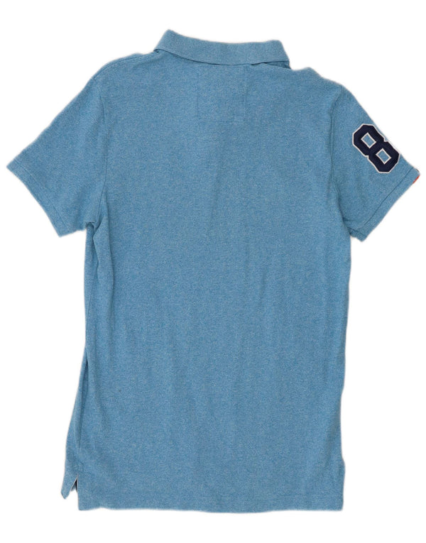 Camisa polo masculina Superdry estampada grande algodão manchado azul