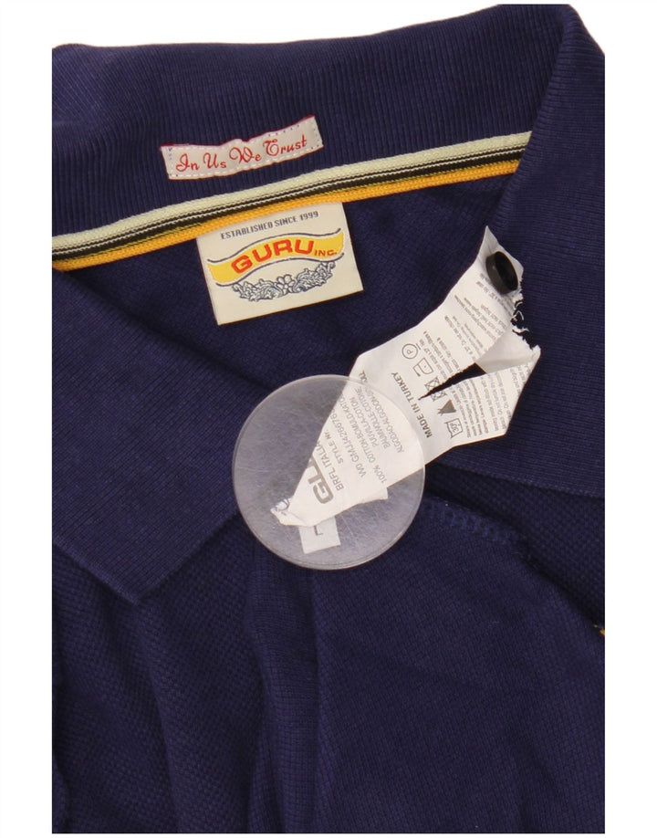 Camisa polo masculina Guru de manga comprida grande algodão azul marinho