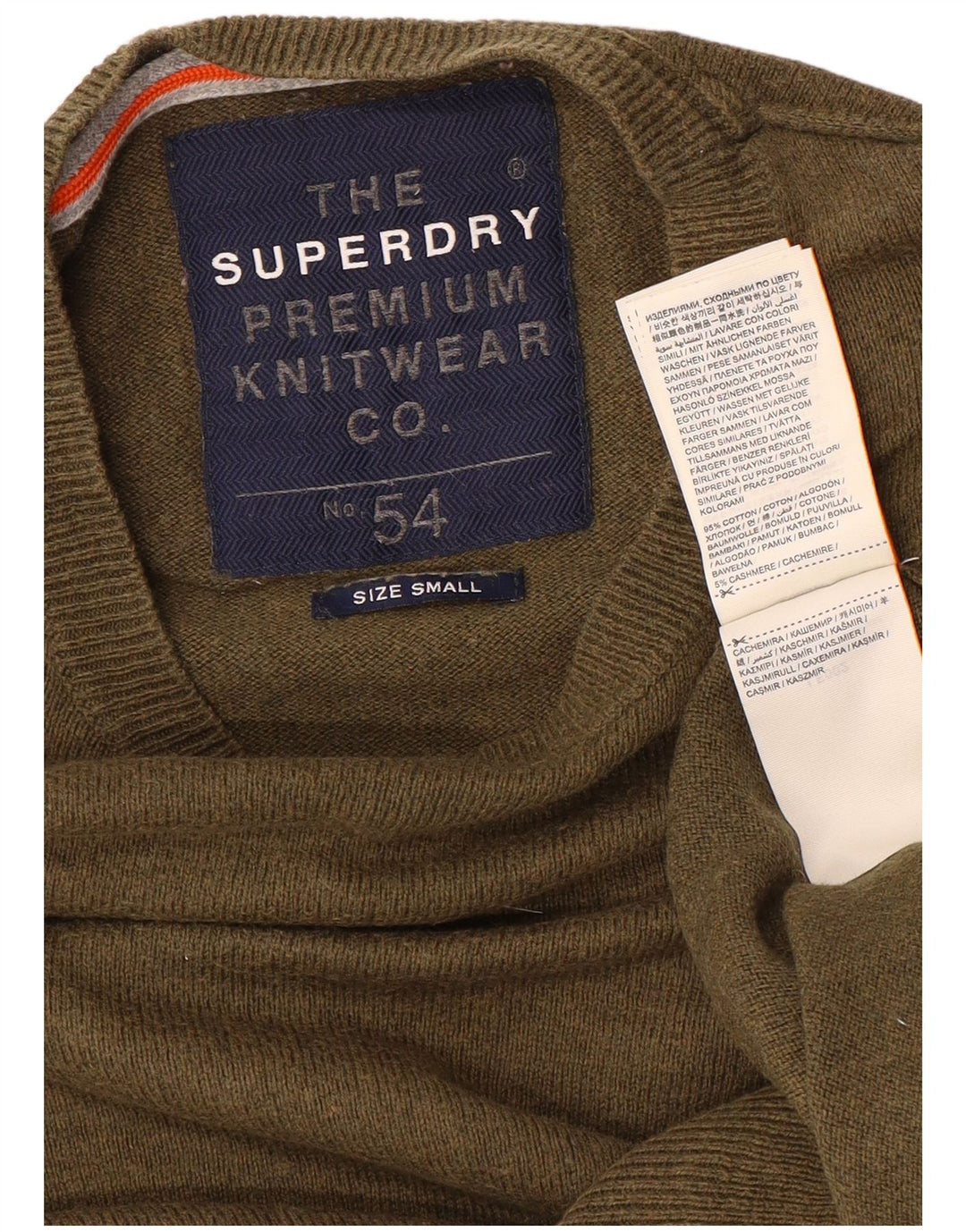 Suéter masculino Superdry com gola redonda, pequeno algodão cáqui