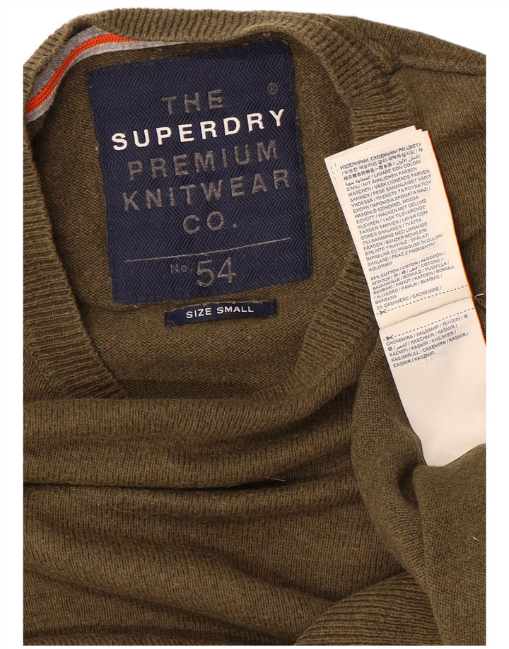 Suéter masculino Superdry com gola redonda, pequeno algodão cáqui