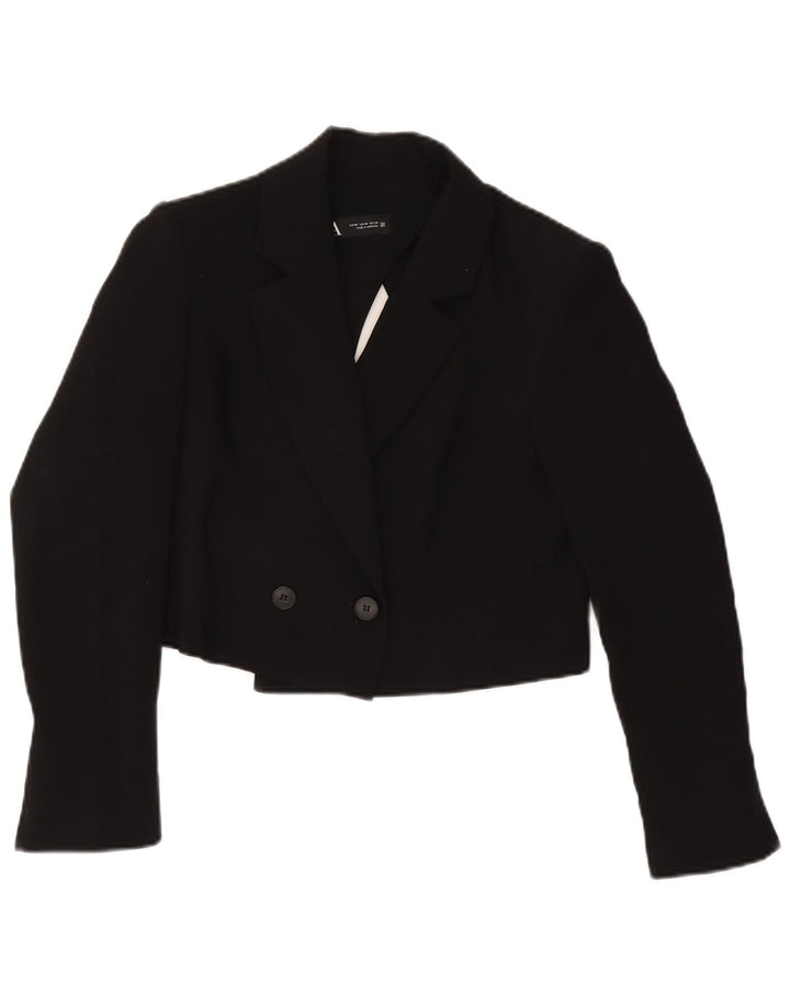 Zara Womens Crop Double Breasted Jaqueta Blazer Reino Unido 14 Médio Preto Acetato