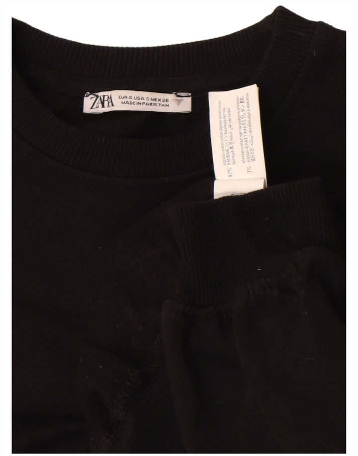 Zara Womens Crop Oversized Moletom Jumper Reino Unido 10 Pequeno Algodão Preto