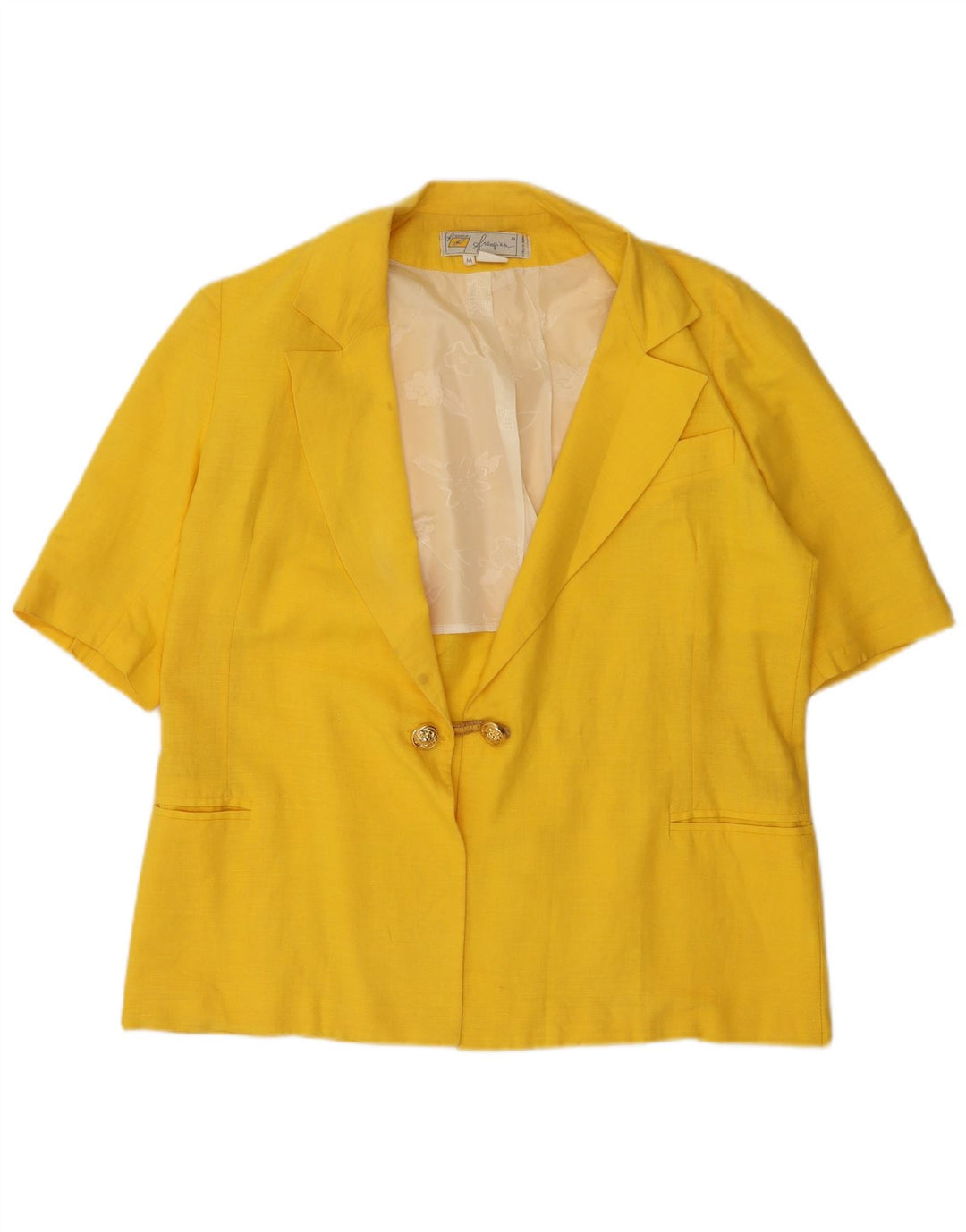 Blazer feminino vintage manga curta com 1 botão Reino Unido 14 amarelo médio