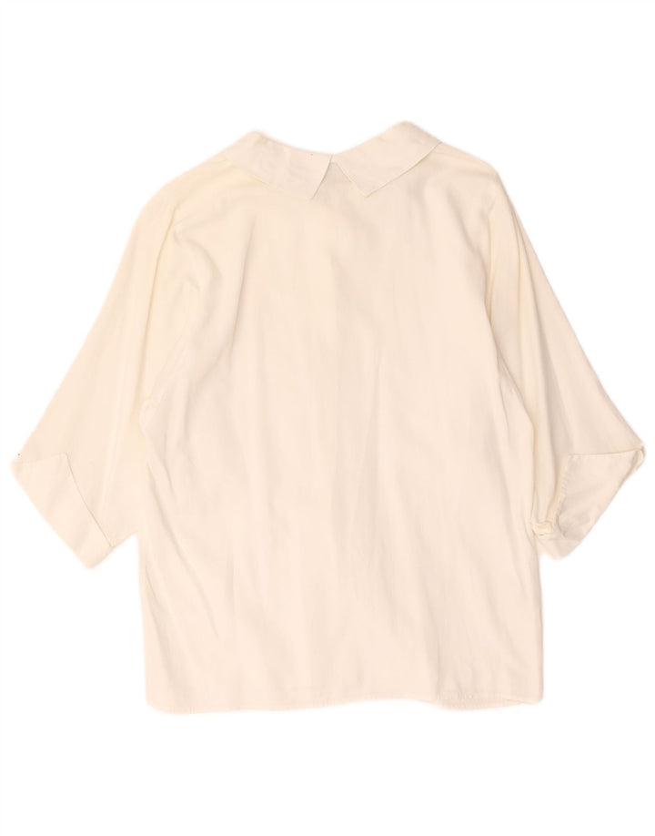 Camisa feminina Benetton manga 3/4 Reino Unido 12 algodão branco médio