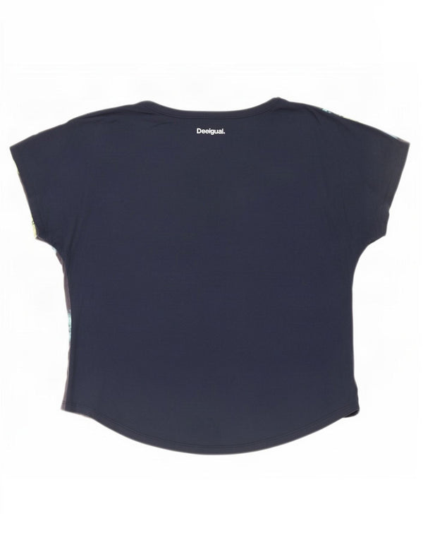 Desigual Camiseta Feminina Oversized Gráfica Top UK 14 Médio Azul Marinho Floral