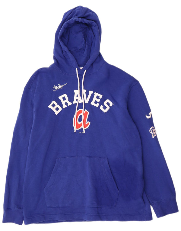 Suéter com capuz gráfico Nike Atlanta Braves masculino médio azul algodão