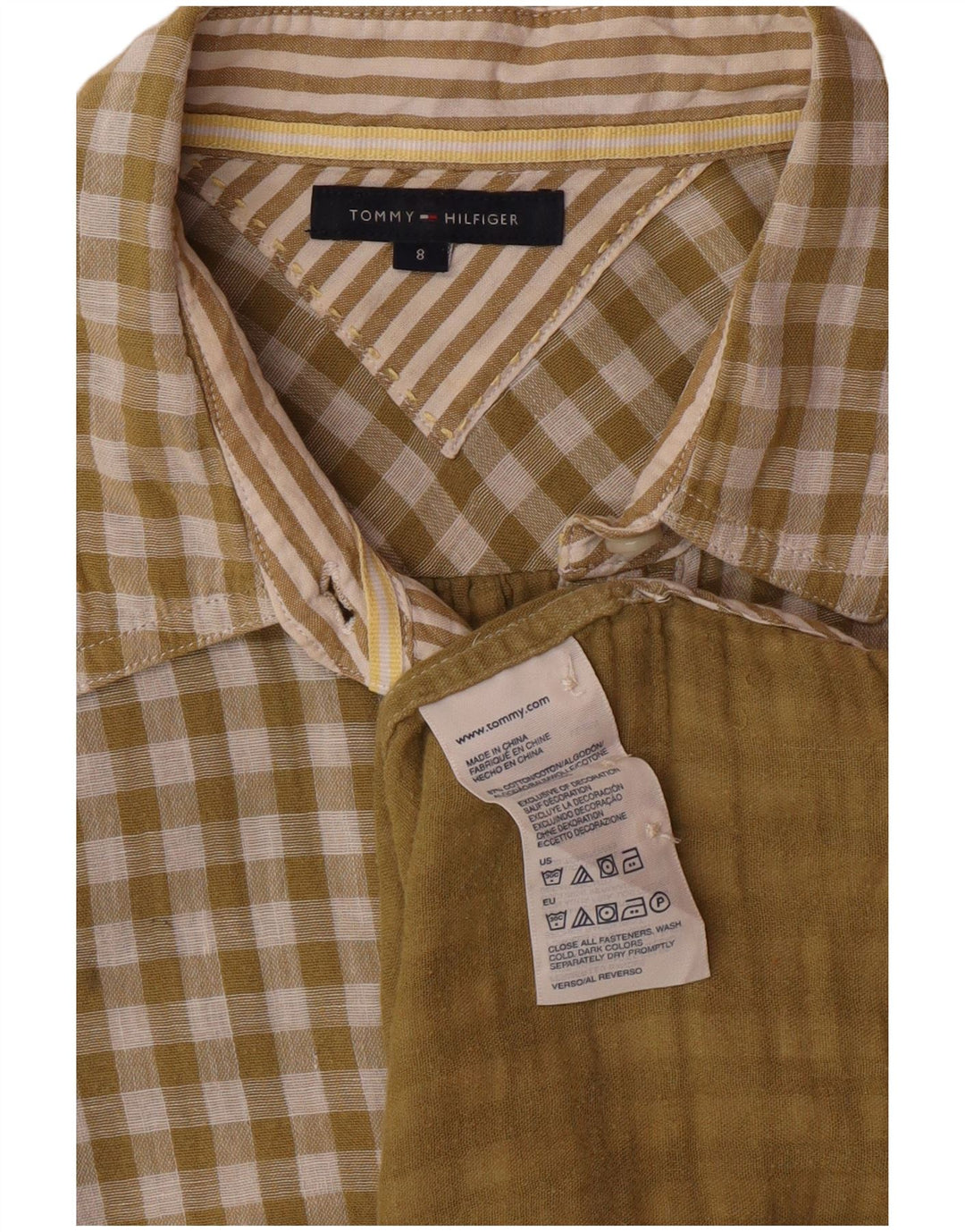 Camisa longa feminina TOMMY HILFIGER US 8 algodão guingão verde médio