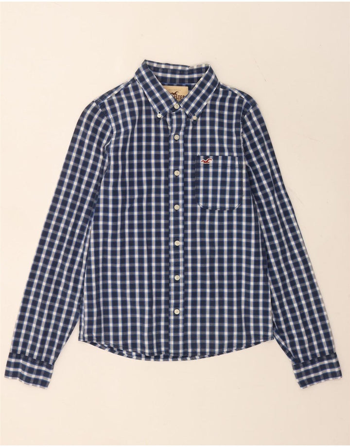 Camisa masculina Hollister de algodão guingão azul médio